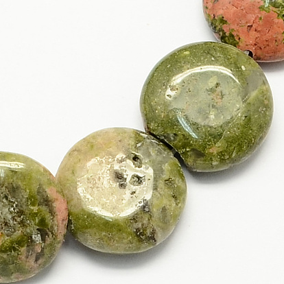 Naturelles perles de pierre unakite brins, plat rond