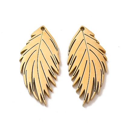Ion Plating(IP) 304 Stainless Steel Pendants, Leaf Charms