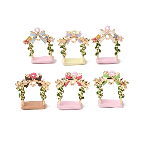 Alloy Enamel Pendants, Swing with Bowknot
 Charms, Golden