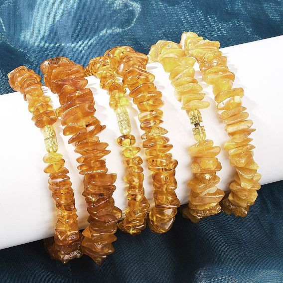 Ожерелья из бисера с натуральной янтарной крошкой, с медными застежками