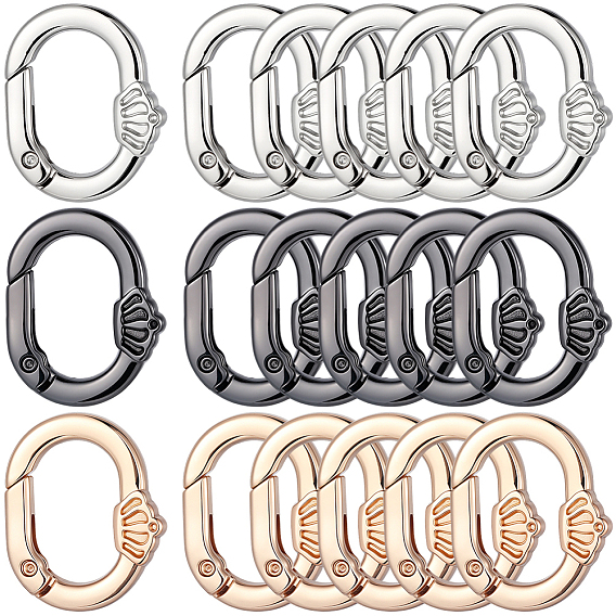 18шт 3 цвета сплава пружинные затворные кольца, овальные с короной