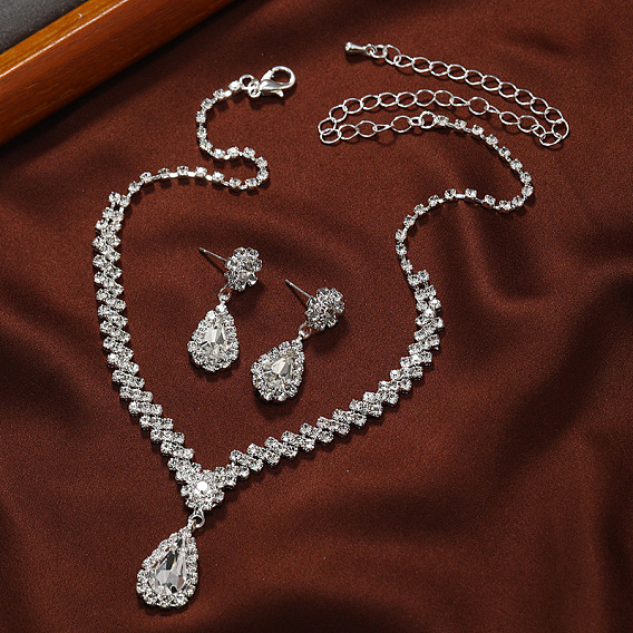 Элегантные серьги-гвоздики со стразами в форме слезы и ожерелья с подвесками из латуни для украшения банкета невесты