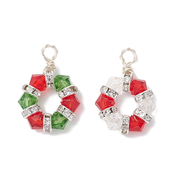 2 шт. 2 цвета имитация австрийского хрусталя k9 стеклянные и латунные подвески с бусинами в форме шестиугольника со стразами, с петлями из медной проволоки, разноцветные