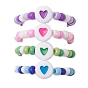 Glass Seed Beads Stretch Rings, Acrylic Flat Round with Heart Ring for Women