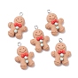 Opaque Resin Pendants, with Platinum Tone Iron Loops, Christmas Theme, Gingerbread Man