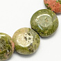 Natural Unakite Stone Beads Strands, Flat Round
