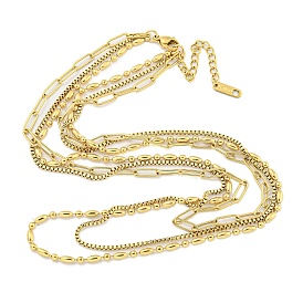 Ion Plating(IP) 304 Stainless Steel Multi Layered Necklaces, Paperclip Chain & Box Chain & Link Chain Necklaces