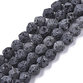 Natural Lava Rock Beads Strands, Round, Bumpy, Faceted