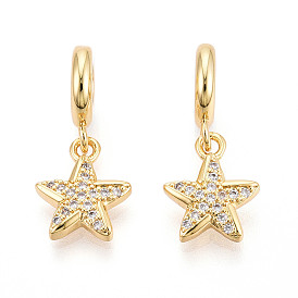 Латунное микропейв с кубическим цирконием европейские подвески с подвесками, звезда, без кадмия и без свинца, Подвески с большими отверстиями