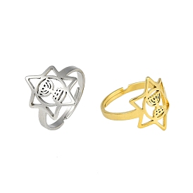 304 Stainless Steel Adjustable Rings for Women, Hexagram