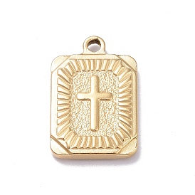 Ion Plating(IP) 304 Stainless Steel Pendants, Rectangle with Cross Charms