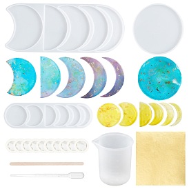 ARRICRAFT Moon Shape DIY Silicone Molds Kits, Resin Casting Molds, with Foil, Gilding Crafting, Birch Wooden Craft Ice Cream Sticks, Measuring Cup, Disposable Latex Finger Cots