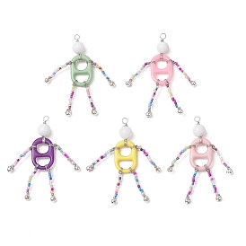 Большие подвески в форме человека из натурального белого нефрита, акрила и стеклянных бусин, с петлями из медной проволоки, платина