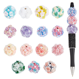 15шт 15 цвета непрозрачные бусины из смолы, искусственная роза, с блеском порошок