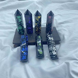 Christmas Pointed Tower Natural Obsidian Healing Stone Wands, for Reiki Chakra Meditation Therapy Decoration, Hexagonal Prism