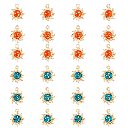 28 шт 2 цвета сплава эмалевые подвески, золотые, солнце со звездой и луной
