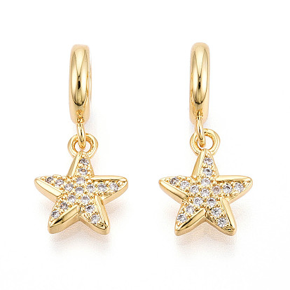 Латунное микропейв с кубическим цирконием европейские подвески с подвесками, звезда, без кадмия и без свинца, Подвески с большими отверстиями