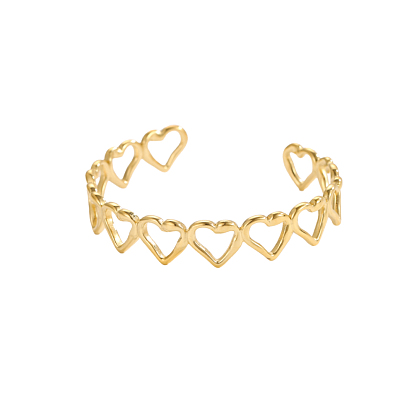 Полые 304 браслеты-манжеты из нержавеющей стали для женщин, сердце, ионное покрытие (ip), долговечный