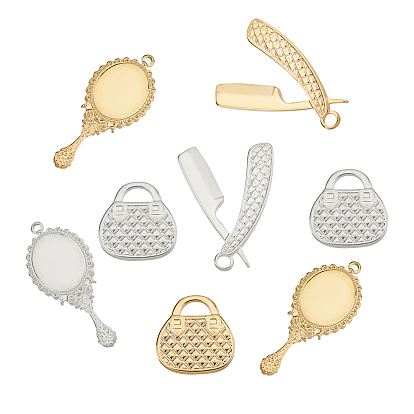 12Pcs 6 Style 304 Stainless Steel Pendants, Handbag, Mirror & Comb
