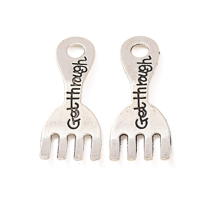 Tibetan Style Alloy Pendants, Fork with Word Get Through Charms