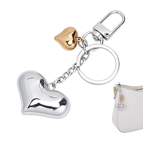 Брелки в форме сердца из латуни и нержавеющей стали, с поворотными застежками из сплава и железными кольцами