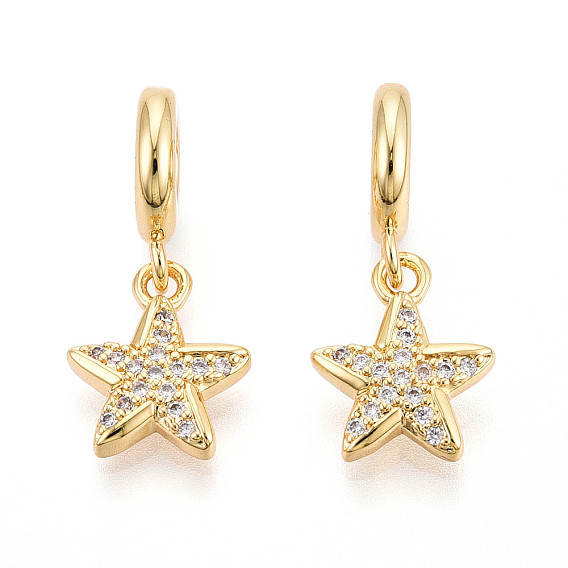 Латунное микропейв с кубическим цирконием европейские подвески с подвесками, звезда, без кадмия и без свинца, Подвески с большими отверстиями