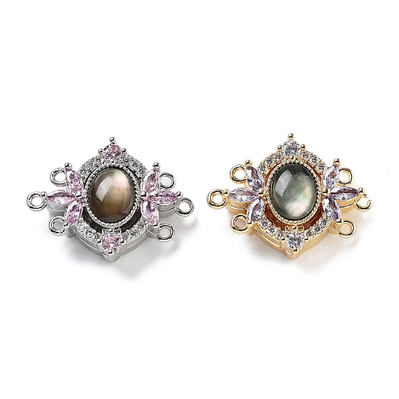 Латунные микро проложить кубического циркония магнитные застежки, без кадмия, без никеля и без свинца, с черной оболочкой, цветок, 3 нитей, 6-луночное, чёрные