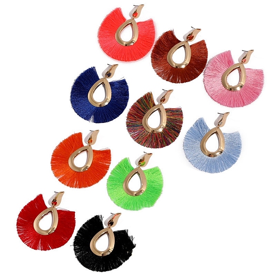 Alloy Teardrop Stud Earrings, Bohemia Style Horseshoe Tassel Dangle Earrings for Women
