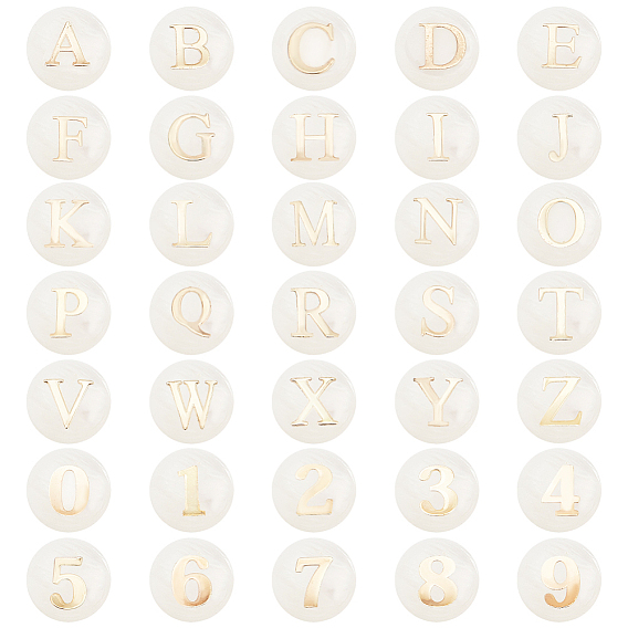 Природного шарики оболочки, плоский круглый с металлической цифрой золотистого цвета и буквой