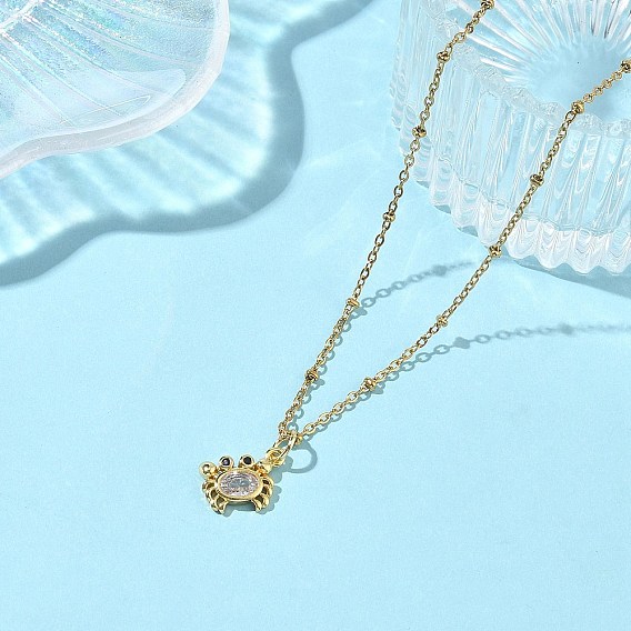 Летний пляжный латунный кулон в виде краба, украшенный прозрачными кубическими циркониями 304 Цепочка-спутник из нержавеющей стали, долговечное покрытие для женщин, вакуумное покрытие pvd