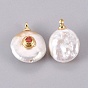 Natural Cultured Freshwater Pearl Pendants, with Brass Micro Pave Cubic Zirconia Cabochons, Long-Lasting Plated