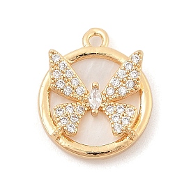 Латунные микропаве прозрачные подвески с фианитом, с оболочкой, плоский круглый с подвесками в виде бабочек