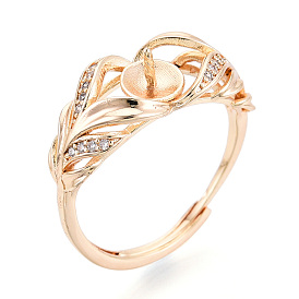 Латунные микро-паве прозрачные кубические цирконии регулируемые настройки колец, за половину пробурено бисера