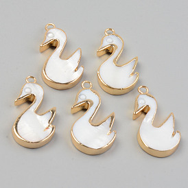 Electroplate Natural Freshwater Shell Pendants, with Golden Brass Findings, Swan