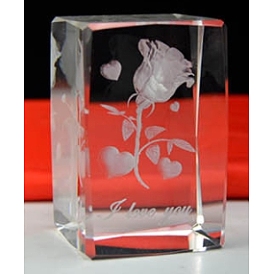 Décorations d'affichage en verre transparent, pour Saint Valentin, rectangle avec rose et mot je t'aime