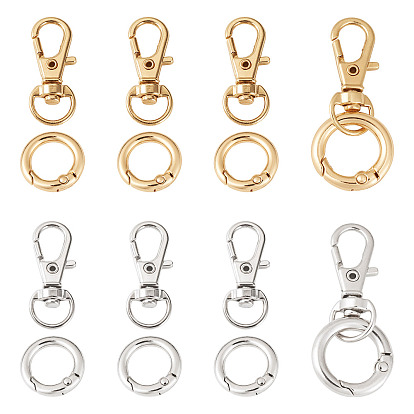 10Pcs 2 Colors Alloy Swivel Snap Hook Clasps & 10Pcs 2 Colors Alloy Spring Gate Rings Findings Kits