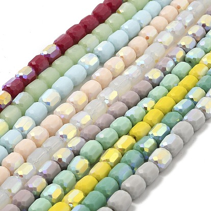 Frosted Imitation Jade Glass Beads Strands, AB Color Plated, Faceted, Column
