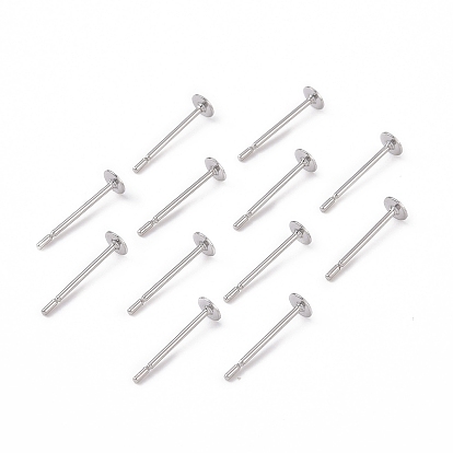 316 Surgical Stainless Steel Flat Round Blank Peg Stud Earring Settings, Tray: 3mm, 12x3mm, Pin: 0.8mm