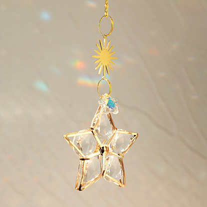 Alloy Star Pendant Decorations, Hanging Suncatchers, with Glass Charm, for Home Garden Decorations