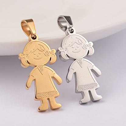 Placage ionique (ip) 304 pendentifs en acier inoxydable, fille