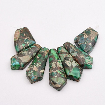 Assembled Gold Line and Imperial Jasper Beads Strands, Dyed, Sagittate