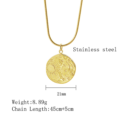 Moon & Sun Stainless Steel Pendant Necklaces, with Snake Chains