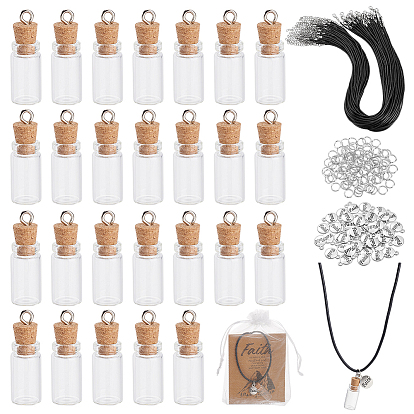 Набор ювелирных изделий diy, включая латунные открытые соединительные кольца, Подвески из сплава , сумочки из органзы , стекло бутылка желающих подвески, Шнур из искусственной кожи, прямоугольные бумажные карточки