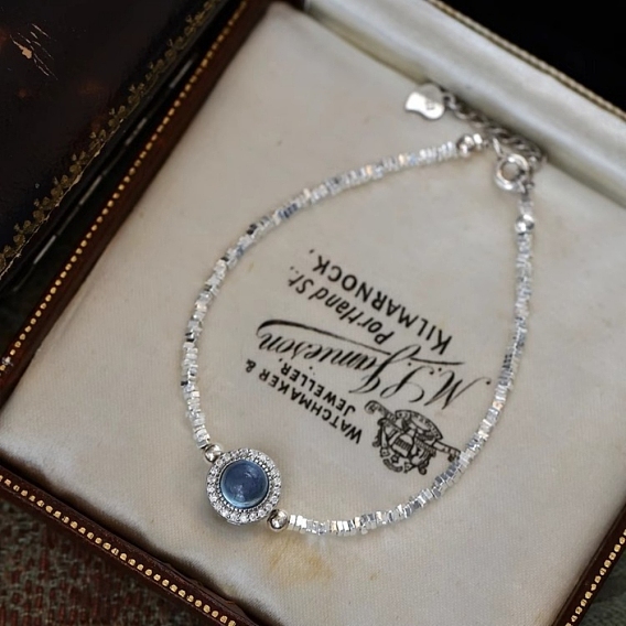 925 Браслеты из стерлингового серебра с натуральным аквамарином и бусинами для женщин