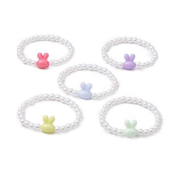 Пасхальный кролик акриловые бусины эластичные браслеты, браслеты из акриловых бусин с имитацией жемчуга