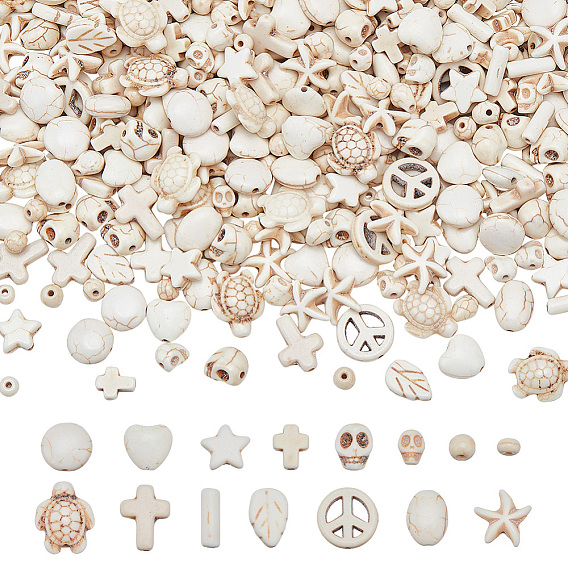 15 нити 15 стили синтетические бирюзовые бусины нити наборы, окрашенные, череп и крест и звезда, разнообразные