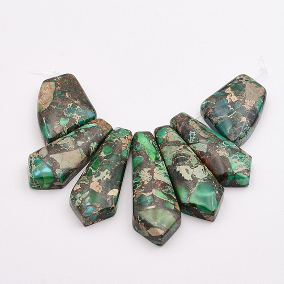 Assembled Gold Line and Imperial Jasper Beads Strands, Dyed, Sagittate