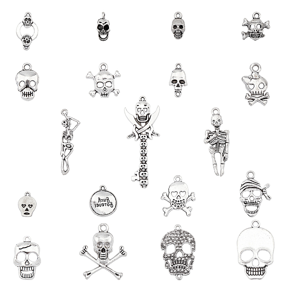 Tibetan Style Alloy Pendants & Links Set, Skull Theme