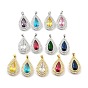 Rack Plating Brass Micro Pave Cubic Zirconia Pendants, with Glass, Teardrop