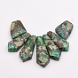 Assembled Gold Line and Imperial Jasper Beads Strands, Dyed, Sagittate